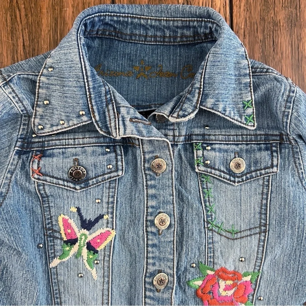 Vintage Y2K Arizona Jean Co Girls Embroidered Jean Jacket Studded Butterfly S